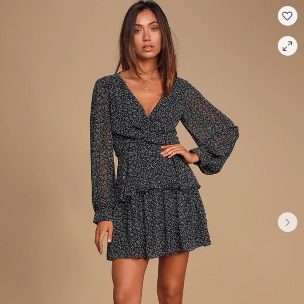 Lulus Tell You I Love You Black Floral Print Twist-front Mini Dress - Size M